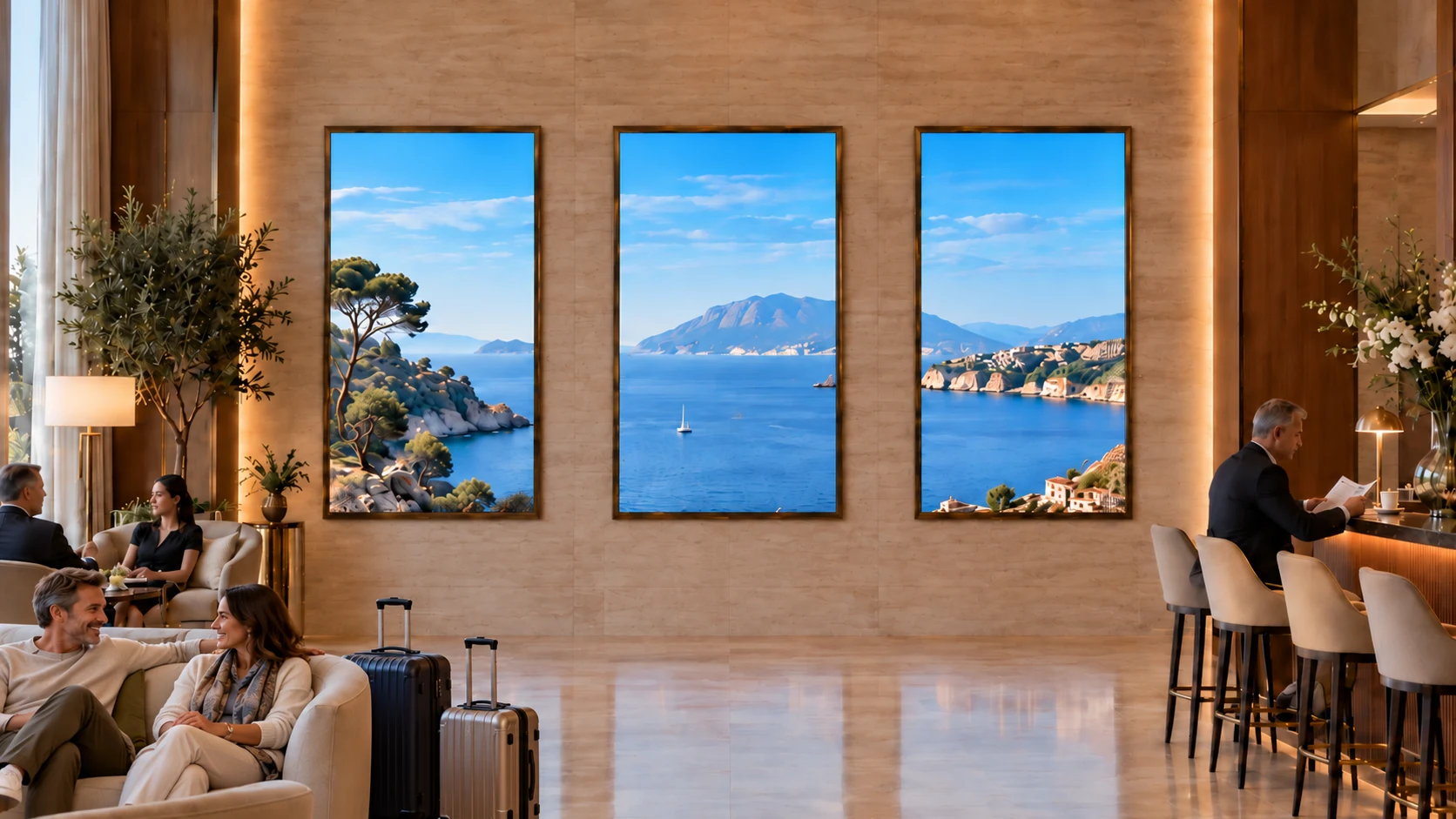 Panoramas vivos y arte digital crean un espacio para relajarse.