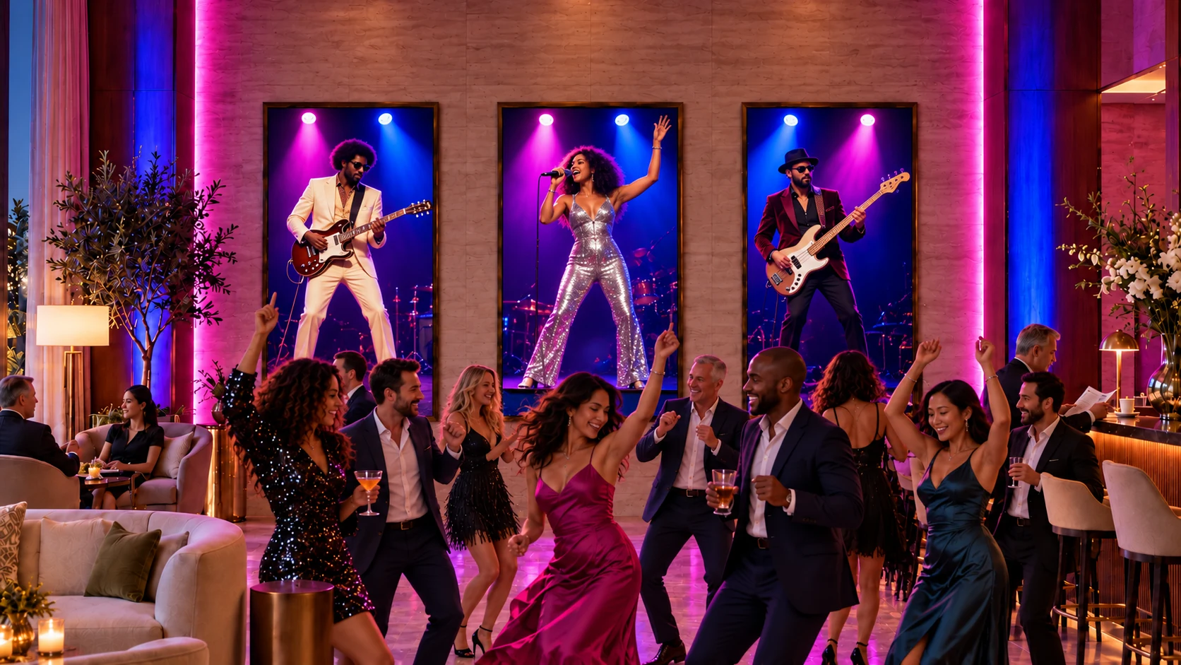 Una banda virtual llena de ritmo aporta energía al espacio e invita a bailar.